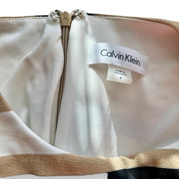 NWT Calvin Klein | Gold Sparkle Taupe and Black Body-con Sheath Dress Sz 4 - Picture 10 of 14